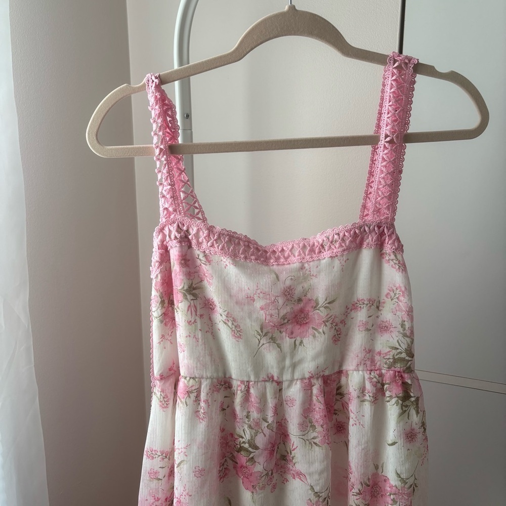 By the River Pink Floral Dress Size L - Crochet Straps & Tiered Skirt - Picture 4 of 6